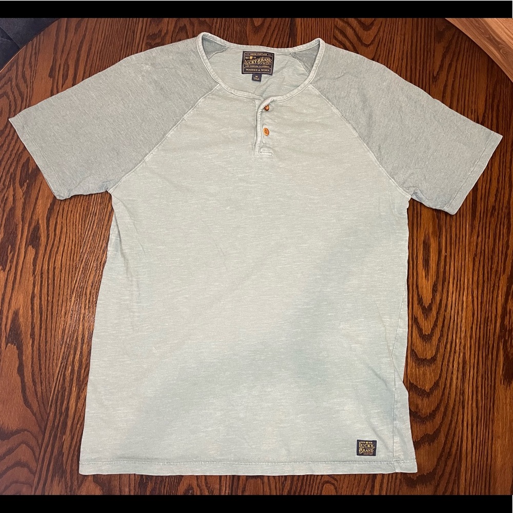 Lucky Brand Adult Mens Henley Shirt M Green Short Sleeve Casual